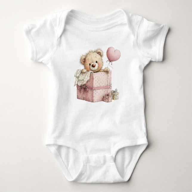 CUTE PINK VALENTINES DAY TEDDY BEAR T SHIRT (Framsida)