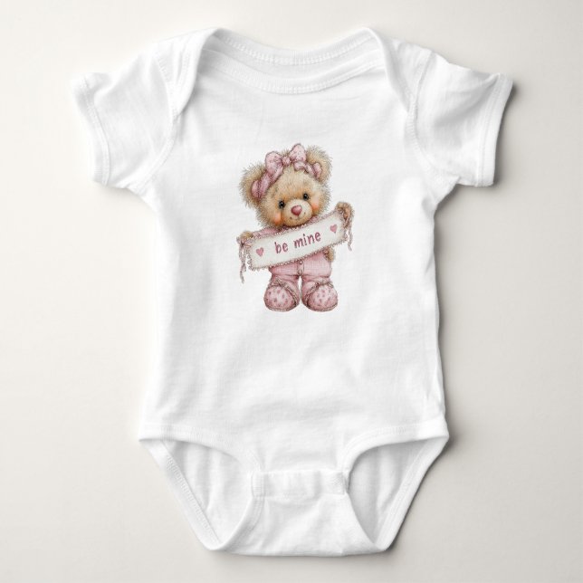 CUTE PINK VALENTINES DAY TEDDY BEAR T SHIRT (Framsida)