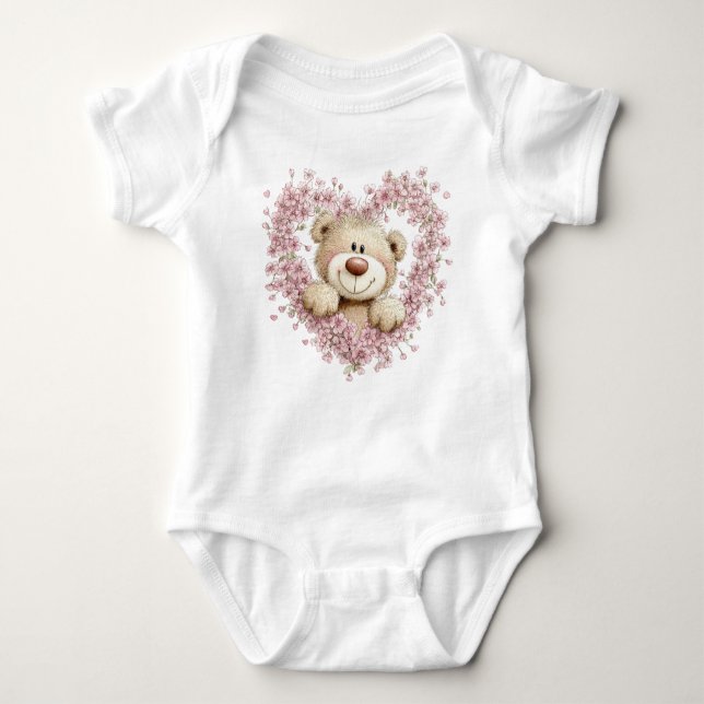 CUTE PINK VALENTINES DAY TEDDY BEAR T SHIRT (Framsida)