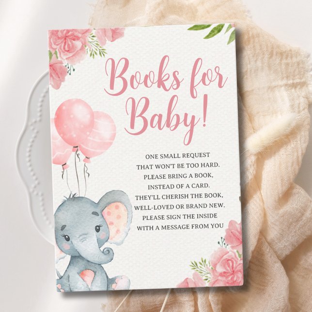 Cute Pink Watercolor Elephant, Baby Shower Girl Tilläggskort (Skapare uppladdad)