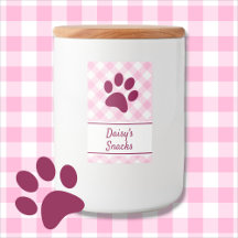 Cute Pink White Gingham Checkered Pattern Paw Name