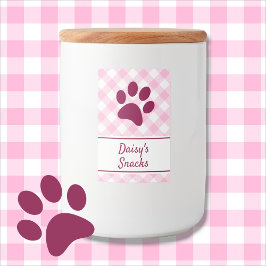 Cute Pink White Gingham Checkered Pattern Paw Name Mat Etikett