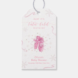 Cute Pink Winter Snowflake Ballerina Baby Shower  Presentetikett