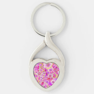 Cute Pinky abstrakt blommor Twisted Heart Silverfärgad Nyckelring
