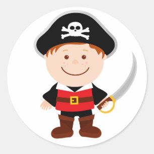 Cute Pirat Boy Character Tecknad Illustration Runt Klistermärke
