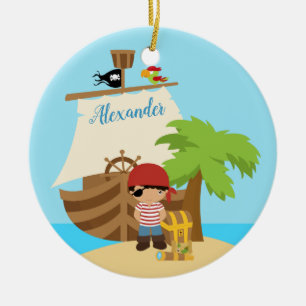 Cute Pirat Boy och ett anpassat namn för stor Fra Julgransprydnad Keramik
