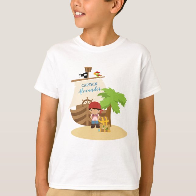Cute Pirat Boy och ett anpassat namn för stor Frak T Shirt (Framsida)