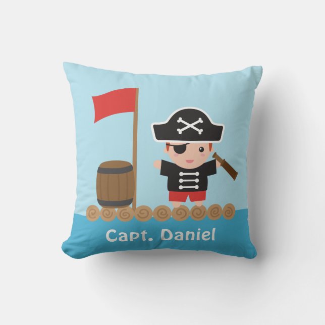 Cute Pirat Boy on Raft Boys Bedroom Deor Kudde (Framsida)