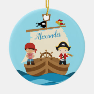 Cute Pirat Boys och ett anpassat namn för stor Fr Julgransprydnad Keramik