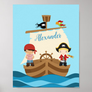 Cute Pirat Boys och ett anpassat namn för stor Fra Poster