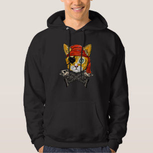 Cute Pirat Cat Ansikte Jolly Roger Flagga Hallowee Hoodie