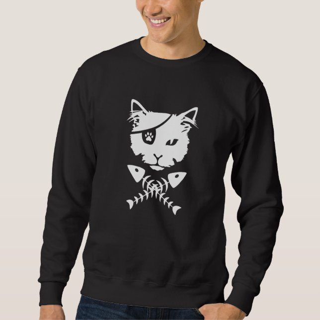 Cute Pirat Cat Lång Ärmad Tröja (Framsida)