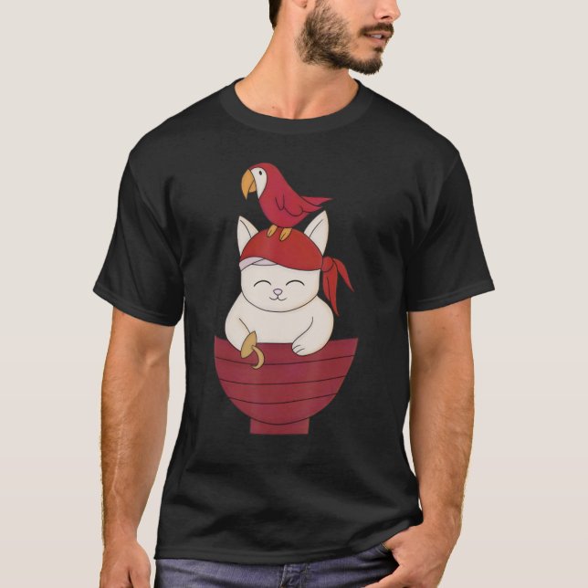 Cute Pirat Cat Skull 1 T Shirt (Framsida)