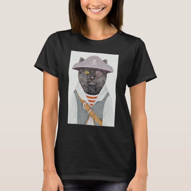 Cute Pirat Cat Skull 4 T Shirt (Framsida)