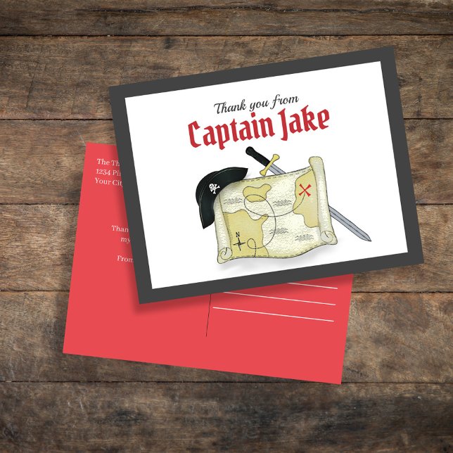 Cute Pirat enkel Tack, Anpassningsbar Vykort (Cute Pirate Thank You Card Template.)