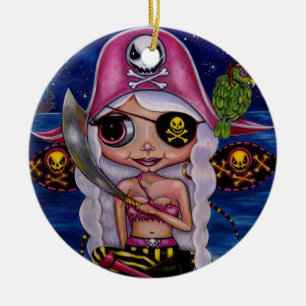 Cute Pirat Girl Fairy with Parrot Skull Öga Patch Julgransprydnad Keramik