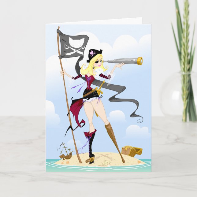 Cute Pirat Girl Greeting Cards Kort (Framsida)