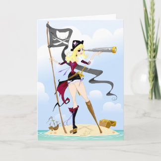 Cute Pirat Girl Greeting Cards Kort
