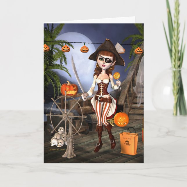Cute Pirat Girl Halloween-kort Kort (Framsida)