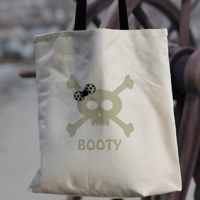 Cute Pirat Girl Skull och Crossbone Tote Bag Tygkasse (Set sail for lots of booty! Add your name. Makes a fun trick or treat bag)