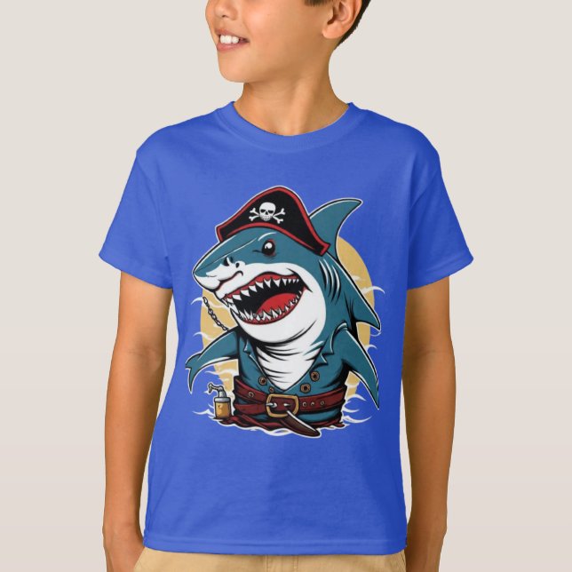 Cute pirat-haj på fartyg T-Shirt (Framsida)