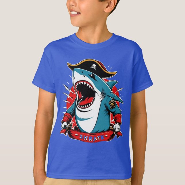Cute pirat-haj på fartyg T-Shirt (Framsida)