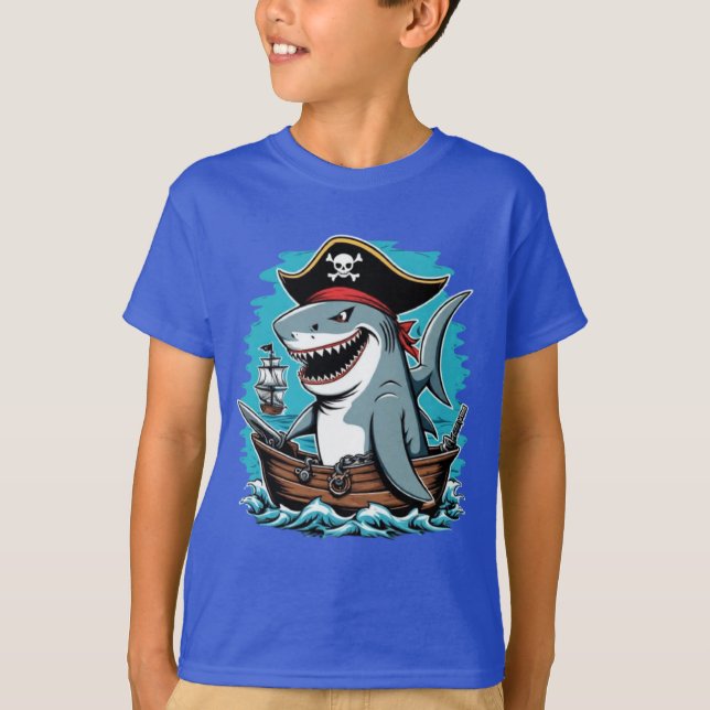 Cute pirat-haj på fartyg T-Shirt (Framsida)