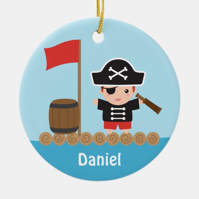 Cute Pirat kapten Ocean Raft Boys Room Decor Julgransprydnad Keramik (Framsidan)