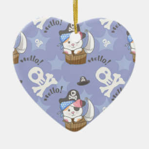 Cute Pirat Kitten Mönster Julgransprydnad Keramik