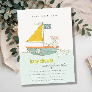 Cute Pirat Mouse Sailboat Shower Inbjudan