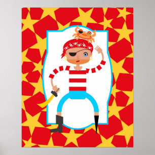 Cute pirat och krabba poster