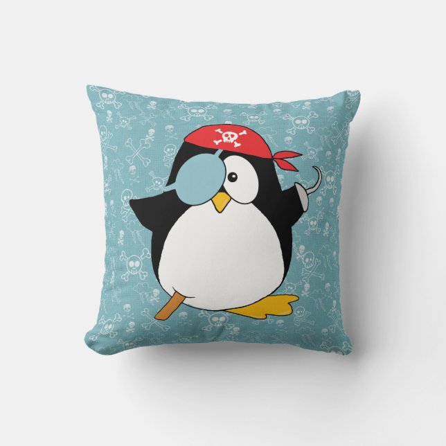 Cute Pirat Penguin Dekorativ kudde (Framsida)