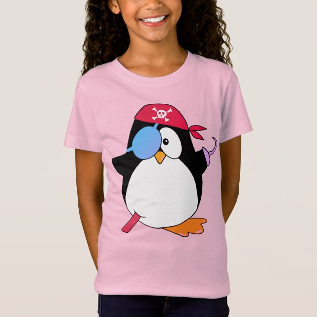 Cute Pirat Penguin Graphic Rosa T Shirt (Framsida)