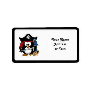 Cute Pirat Penguin med Treasure Chest Adressetikett