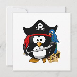 Cute Pirat Penguin med Treasure Chest Inbjudningar