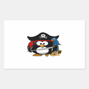 Cute Pirat Penguin med Treasure Chest Rektangulärt Klistermärke