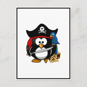 Cute Pirat Penguin med Treasure Chest Vykort