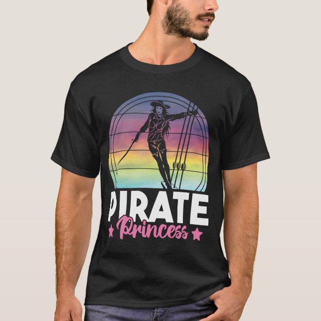 Cute Pirat Princess Girls Retro Sunset Frakt Pirat T Shirt (Framsida)