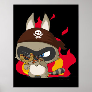 Cute pirat raccoon lustig tecknad charcement poste poster