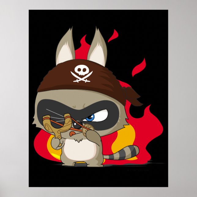 Cute pirat raccoon lustig tecknad charcement poste poster (Framsidan)