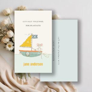 Cute Pirat Sailboat Monogram Kid-uppspelningssamta Visitkort