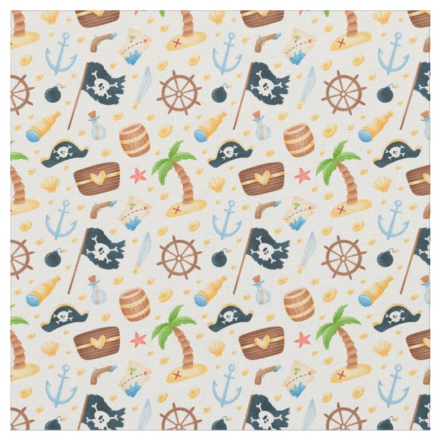 Cute Pirat ThLED Nautical Mönster  Tyg (Närbild)