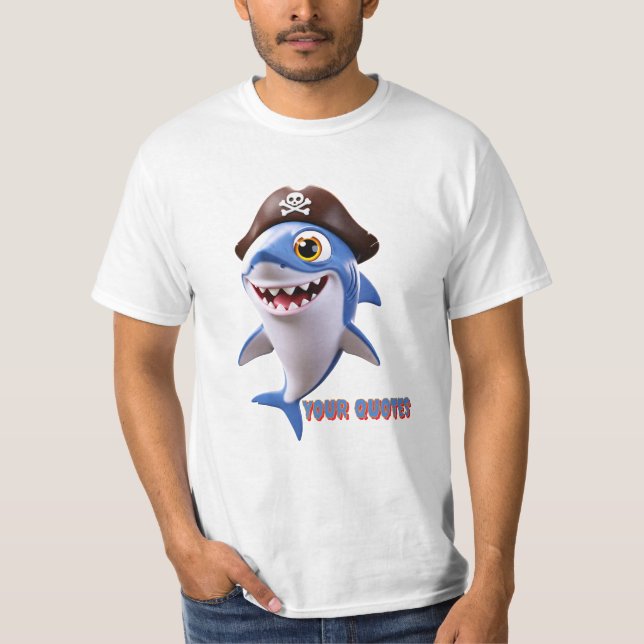 Cute Pirate Shark Cartoon – 3D Kids Illustration T Shirt (Framsida)
