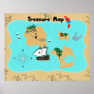 Cute Pirater Gömt Treasure Karta för barn Poster