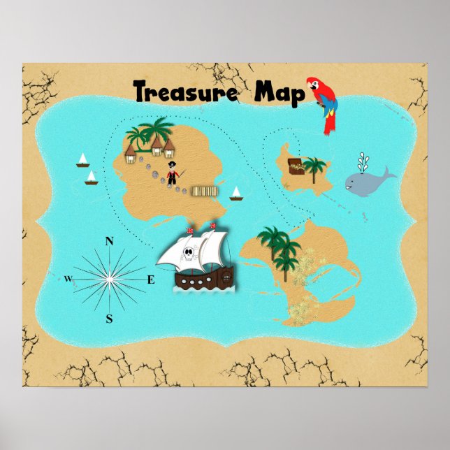 Cute Pirater Gömt Treasure Karta för barn Poster (Framsidan)