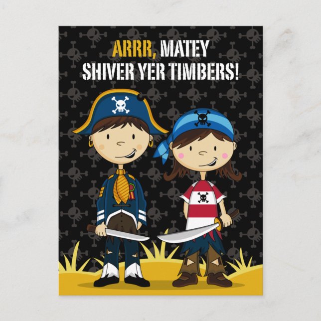 Cute Pirater-hälsningskort Vykort (Framsida)