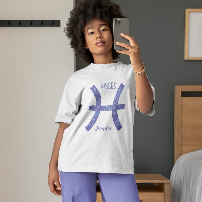 Cute Pisces Astrology Signera Lila för Anpassnings T Shirt (Skapare uppladdad)