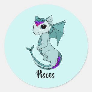 Cute Pisces Dragon design Zodiac-dekal Runt Klistermärke