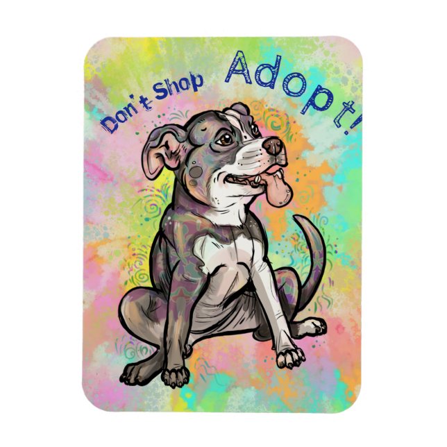 Cute Pit Bull "Adopt!, handla inte" Magnet (Vertikal)