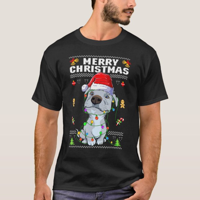 Cute Pit Bull Puppy God jul Ugly Sweater P T Shirt (Framsida)